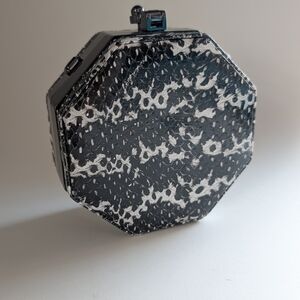 NWOT - Henri Bendel Silver and Black Octagonal Mini Clutch